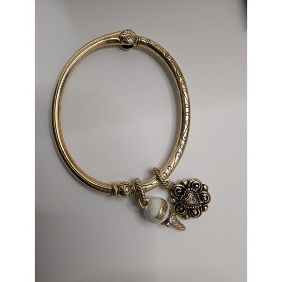 Brighton Retired goldtone hinged bangle bracelet Golf Tee charms Green Crystals - Picture 2 of 6